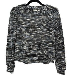 Mike Gonzalez XS Blue Black Marled Chunky Knit Boxy Puff Sleeve Sweater Crew